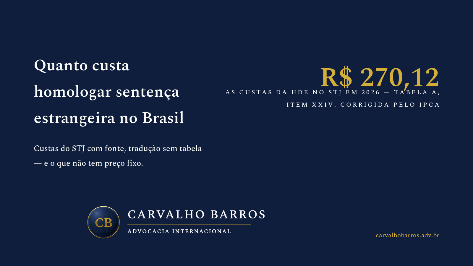Capa do artigo: uma calculadora, cédulas de real e uma sentença estrangeira apostilada diante da fachada do Superior Tribunal de Justiça, compondo o tema do custo da homologação de sentença estrangeira no Brasil — custas, tradução juramentada, apostila e honorários.